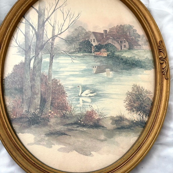 Vintage Homeco gold oval frame with print artwork home decor wall hanging large - Picture 2 of 2